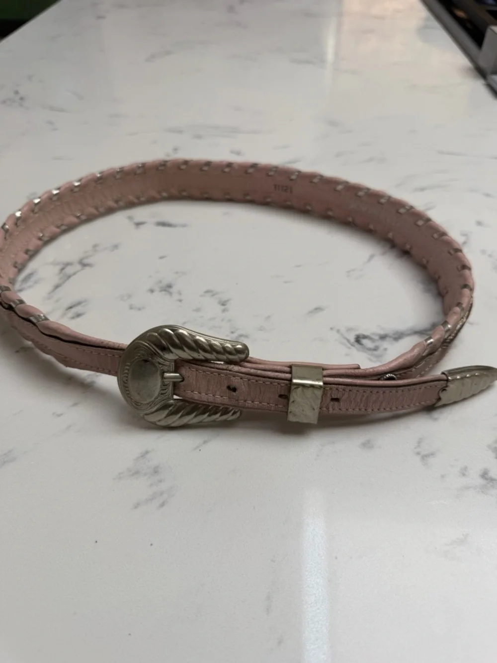 Circle Y Silver Women's Pink Beaded Leather Belt with Silver-Tone Buckle